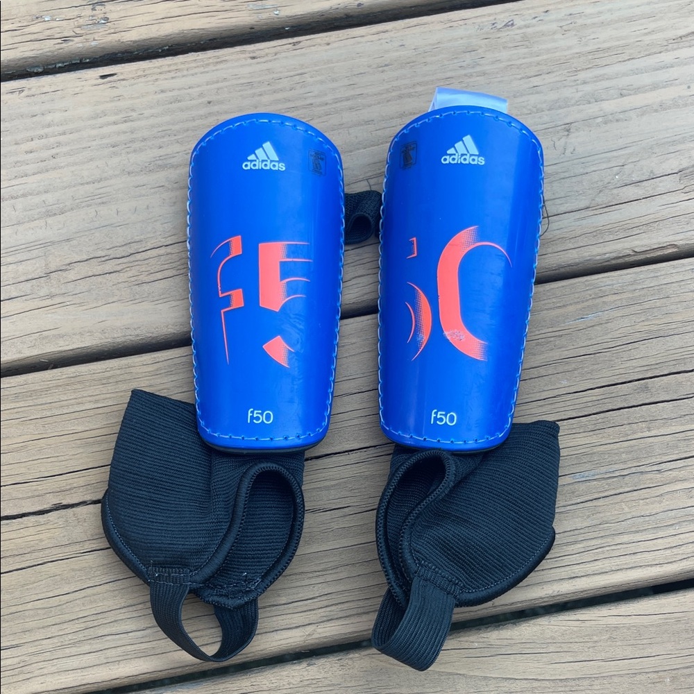 Adidas F50 Blue and Orange Shin Guards